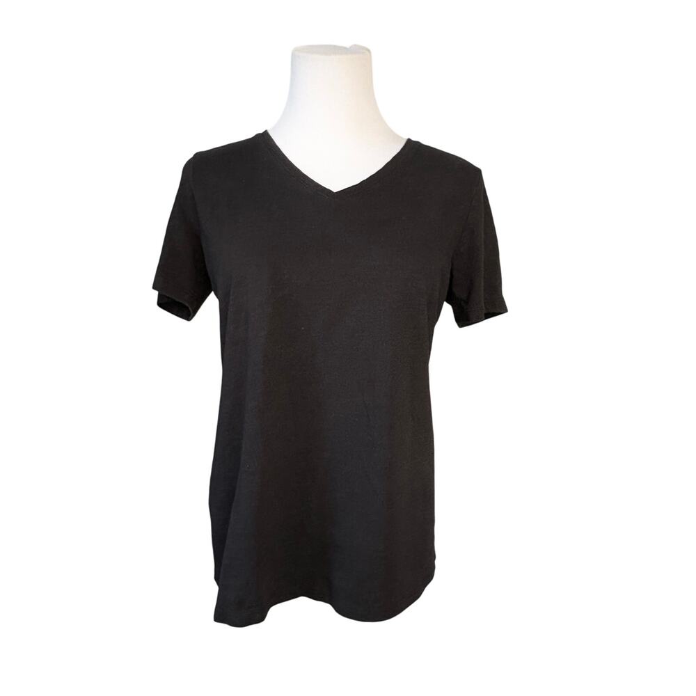 Talbots Basic Tee‎ Black V-neck Top T-shirt SMALL Normcore Dark Girl Casual